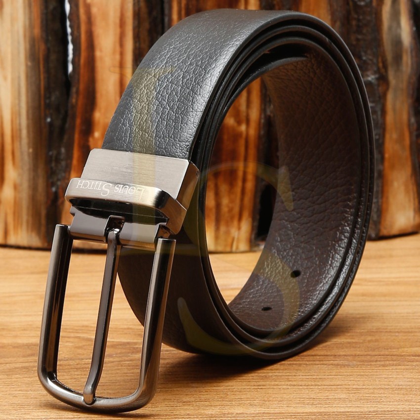 Louis Stitch Men Casual Black Genuine Leather Reversible Belt