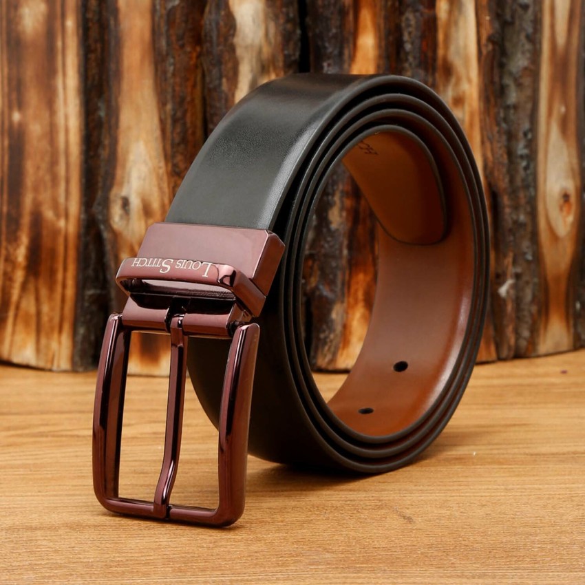 Louis Stitch Men Casual Black Genuine Leather Reversible Belt