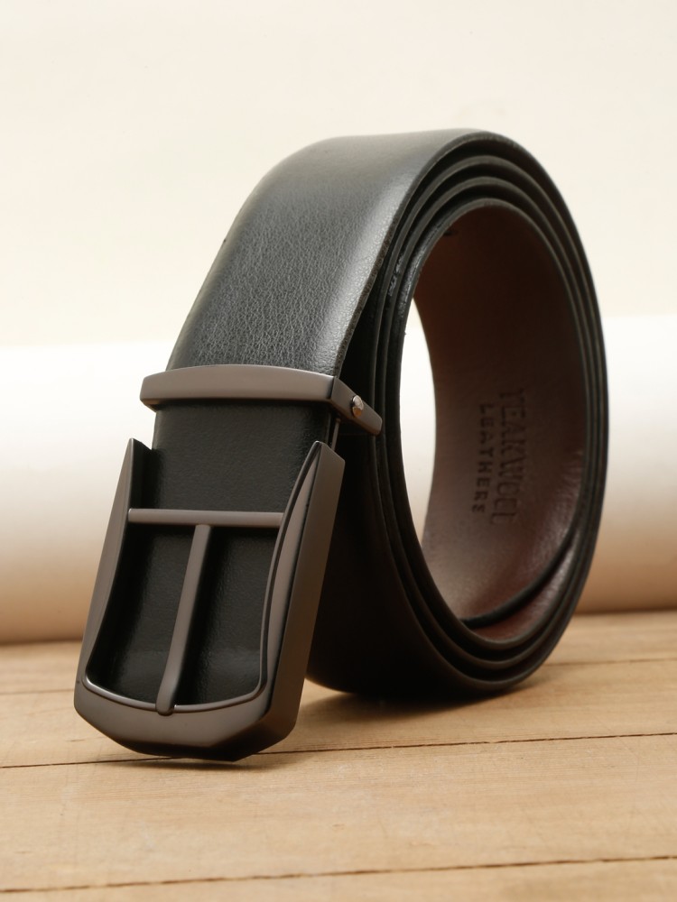 Teakwood Leather Men Textured Black-Gold Belt