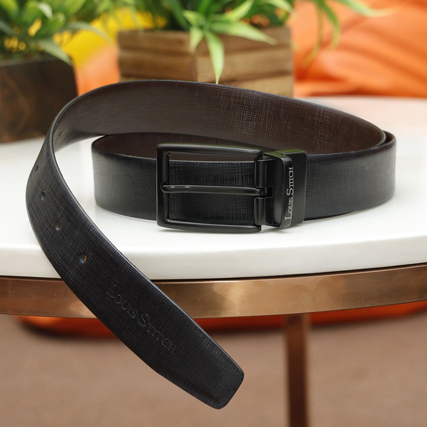 Louis Stitch Men Formal Black Genuine Leather Reversible Belt