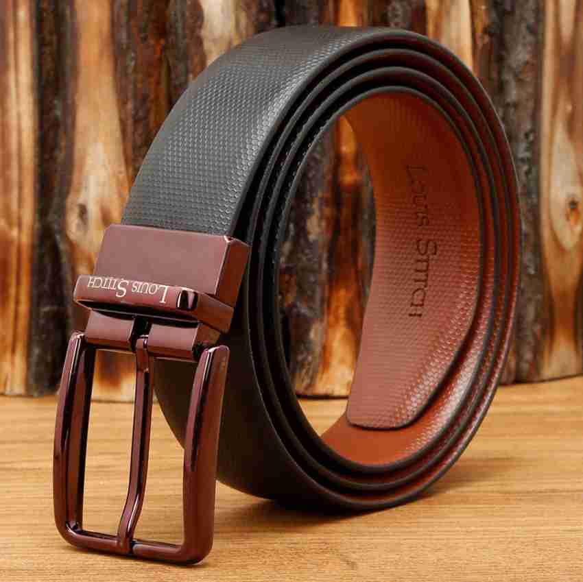 Louis Stitch Men Formal Black Genuine Leather Reversible Belt