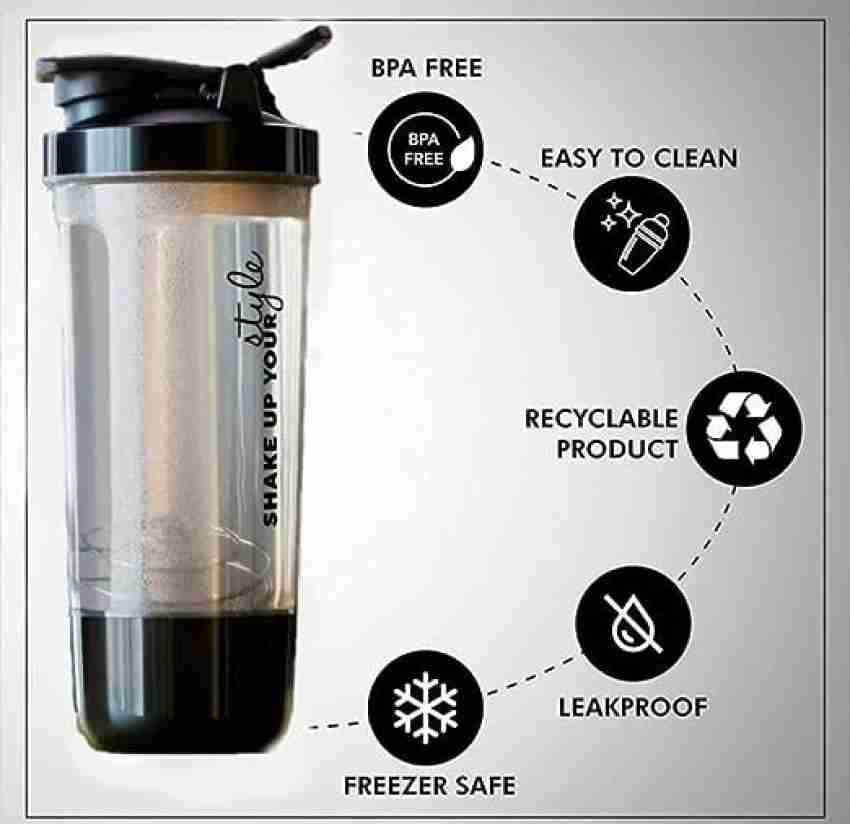 Leak Proof BPA Free Protein Shaker with Storage Compartment and Stainless  Steel Blender Ball