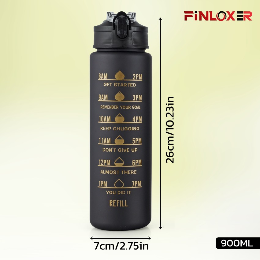 Motivational Sipper water bottle with time markings in Black