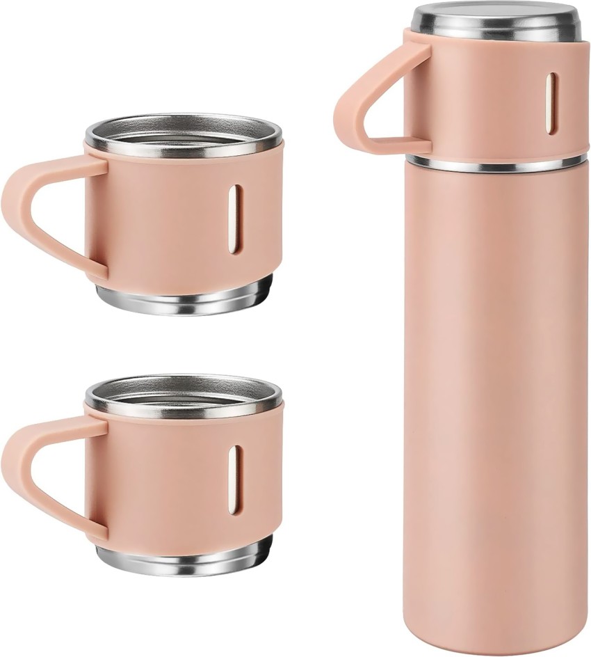 Stainless Steel Vacuum Flask Set with 3 Steel Cups Combo for