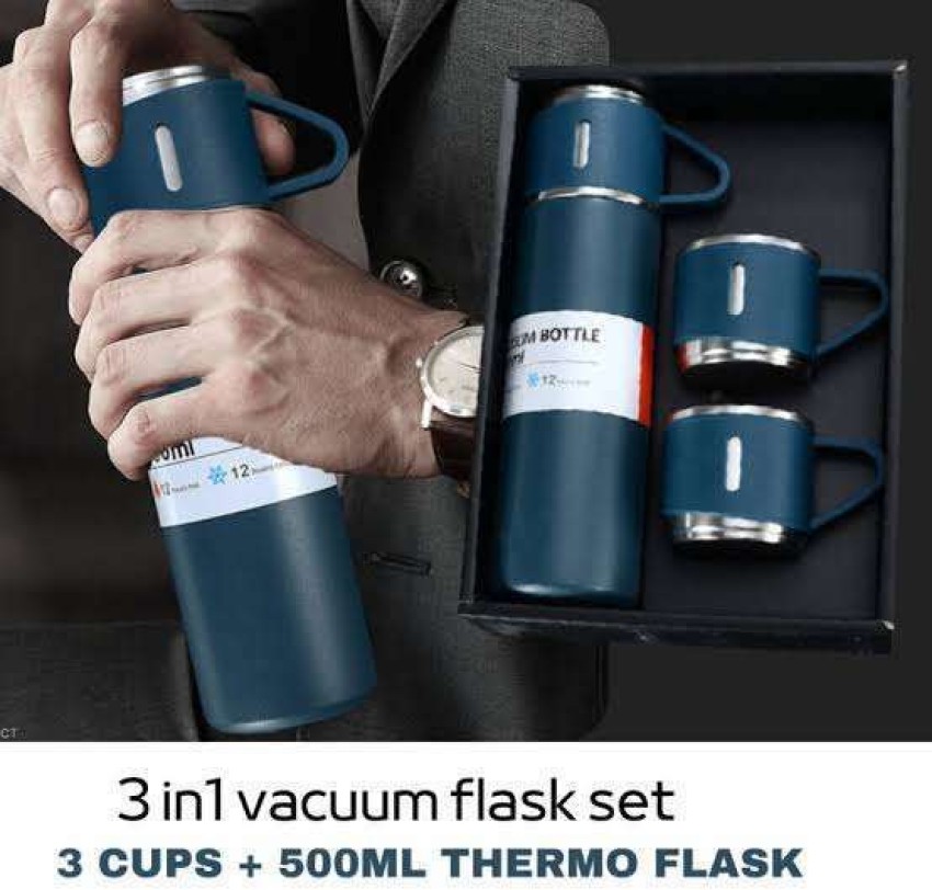 ICONIX Vacuum Flask set 3Cup set for Hot & Cold Drink BPA Free Grey with  Silicon Brush 500 ml Flask - Buy ICONIX Vacuum Flask set 3Cup set for Hot &  Cold