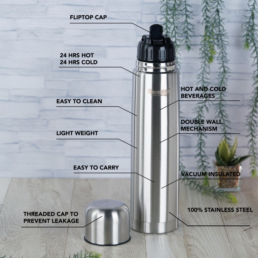 Vacuum Flask Of Stainless Steel 24 Hr Hot/ Cold Insulation 1000 ML With  Flip Lid