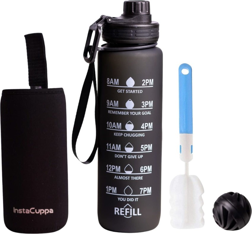 Motivational Sipper water bottle with time markings in Black