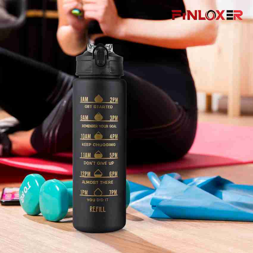 Motivational Sipper water bottle with time markings in Black