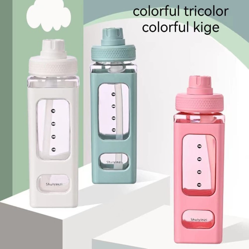 Kawaii Water Bottle With Straw And Sticker 23.6Oz No Leak Large Cute Kawaii  Bear Water Bottles Sport Plastic Portable Square Drinking Bottle For Kids