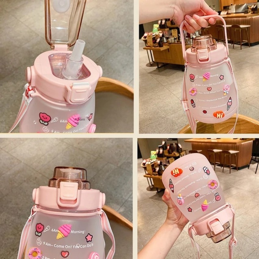 1300ml Drinking Water Bottle with Stickers Straw Cute Big Belly Water Jug  Cup