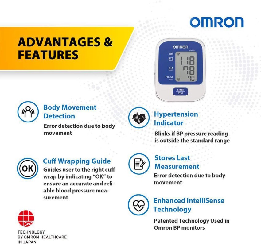 Omron HEM 7141T1 Bluetooth Blood Pressure Monitor With Body Movement  Detection & Cuff Wrapping Guide Technology