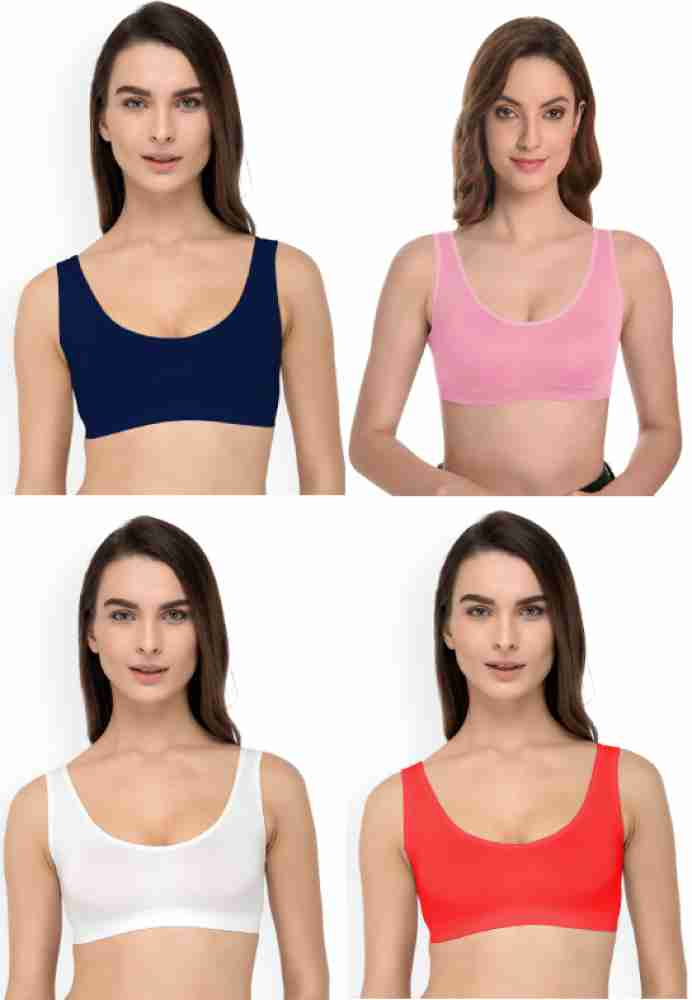 FIT CREATION Women's 95 % Cotton & 5 % Spandex, Non-padded Non-Wired Air  Sports Bra Pack of 4 Women Sports Non Padded Bra - Buy FIT CREATION Women's  95 % Cotton 