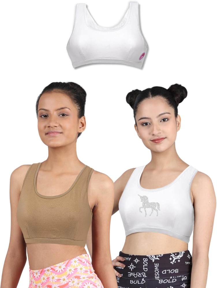 Dchica Regular Broad Strap Bra for Girls Non-Wired Gym Workout