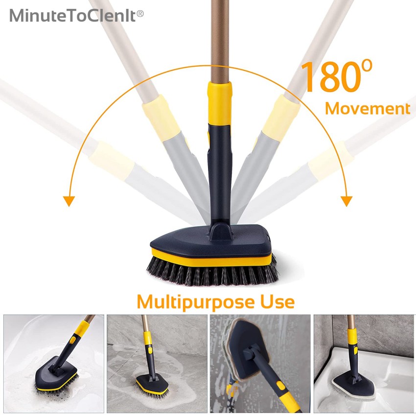 Extendable Bathtub And Tile Scrubber Long Handle Shower Cleaning Brush 2 In  1 Hard Bristles Scrub B