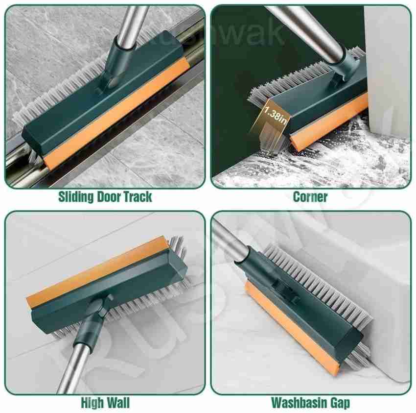 ZHUQUA Bathroom Cleaning Brush with Wiper 2 in 1 Tiles Cleaning