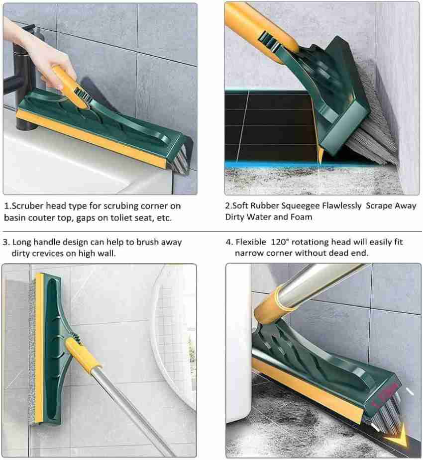 Purabelle Bathroom Brush Cleaning Brush with Wiper 2in1 Tiles Floor Scrub  with Long Handle Plastic Wet and Dry Brush Price in India - Buy Purabelle Bathroom  Brush Cleaning Brush with Wiper 2in1
