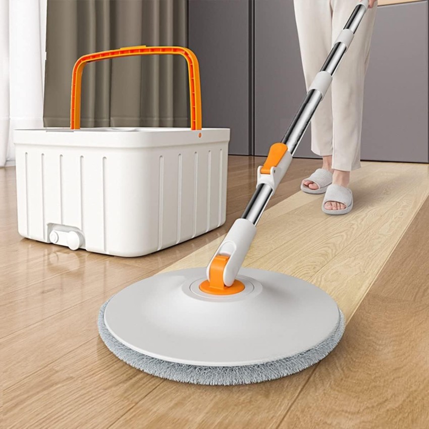 Red and White Microfiber Flat Mop and Bucket System with Broom