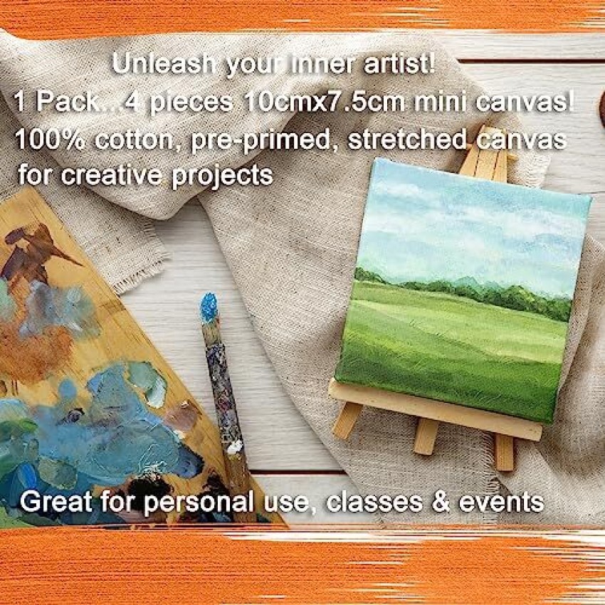 Mini Canvases for Painting with Easel Set Pack of 144 x 4 Inches