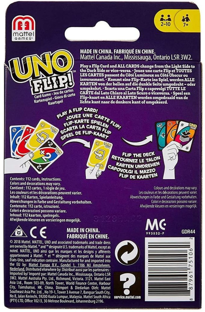 Mattel UNO FLIP! Family Entertainment Board Game, Cartas