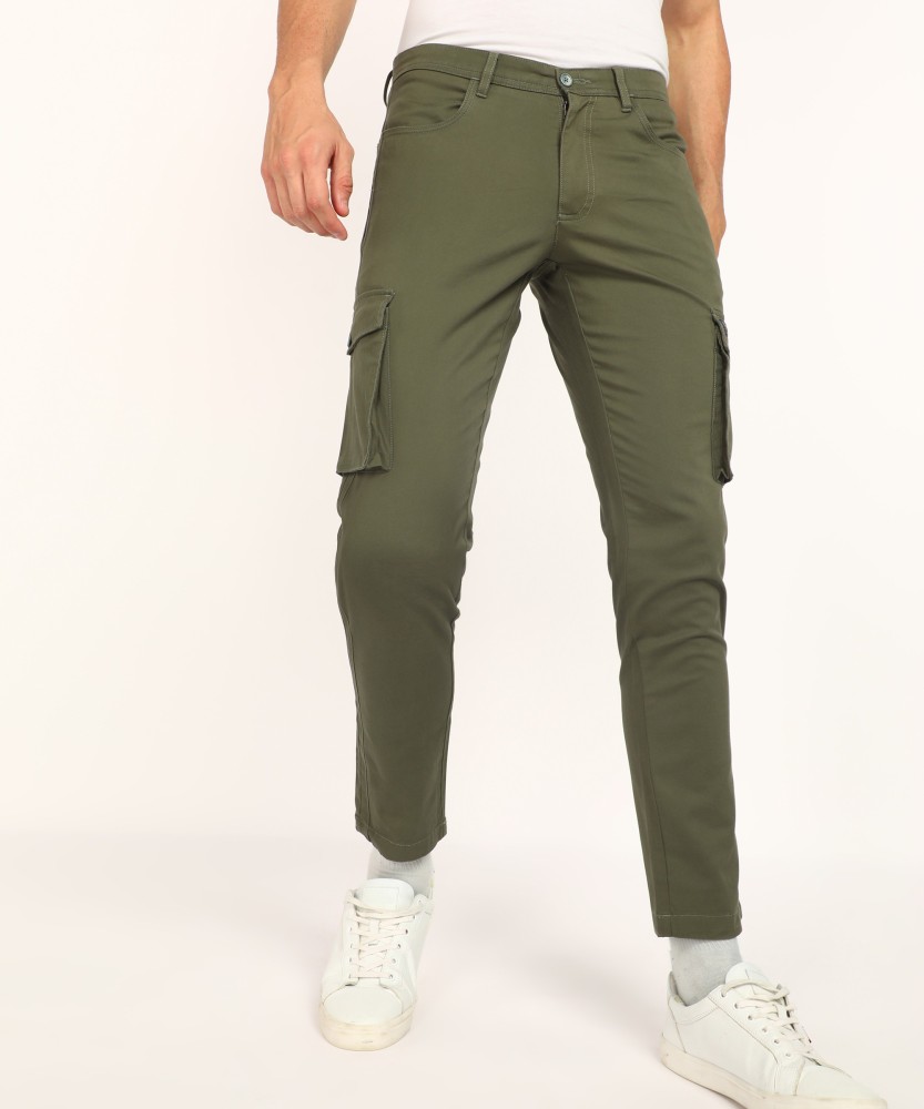 Cotton Stretchable Cargo Pants for Men Six Pockets Tapered fit Ankle Length  Neon Zip