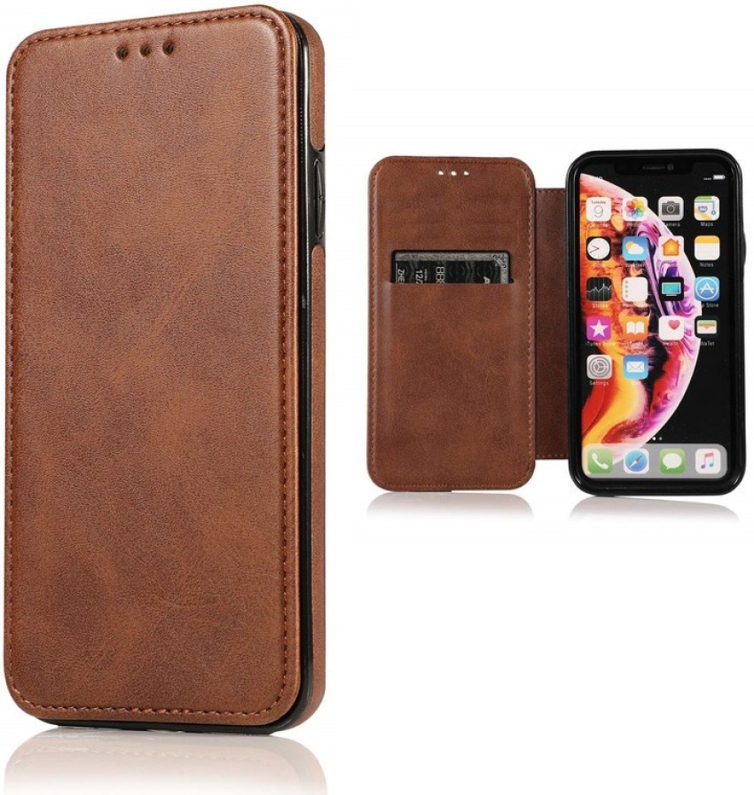 Techstudio for iPhone 14 pro Case Leather Flip Cover Magnetic Wallet case  Logo Hole Beige