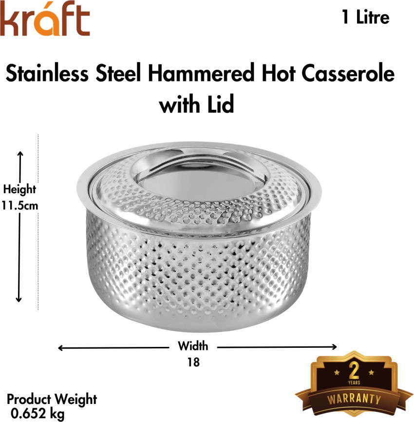 Stainless Steel Hot Pot Insulated Food Warmer Hammered Roti Rice Tortilla