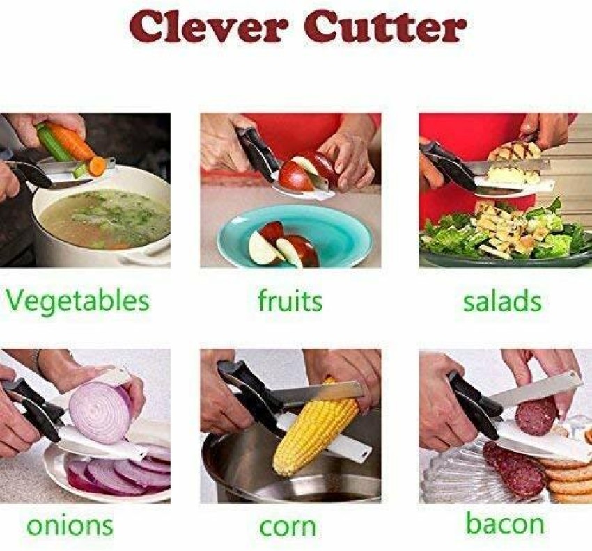 Clever Cutter Stainless Scissors W/Cutting Board Fruits Cheese Vegetables  Meat