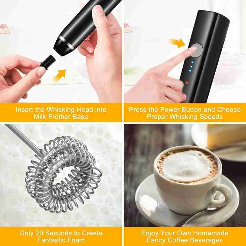 Milk Frother Handheld, USB Rechargeable Electric Foam Maker for Coffee, 3  Speeds Mini Milk Foamer Drink Mixer Egg Beater with 2 Whisks for Coffee  Frappe Latte Cappuccino Hot Chocolate 