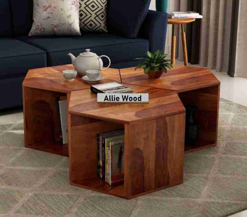 Santosha Decor Sheesham Wooden Round Centre Coffee Table for Living Room  for Cocktail, Tea Table (White and Brown) : : Home & Kitchen