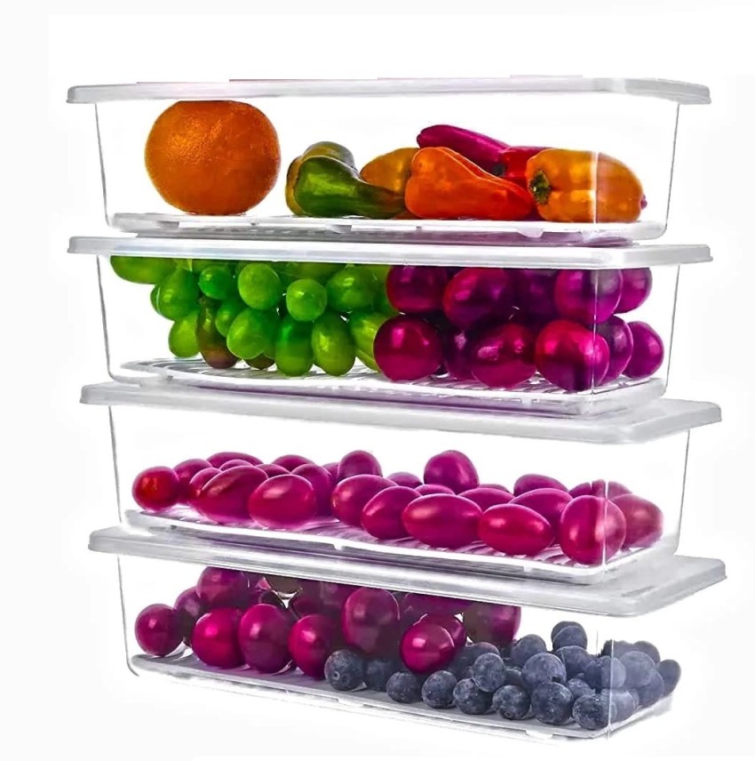 Fruit Vegetable Storage Containers for Fridge 4 Pack Draining