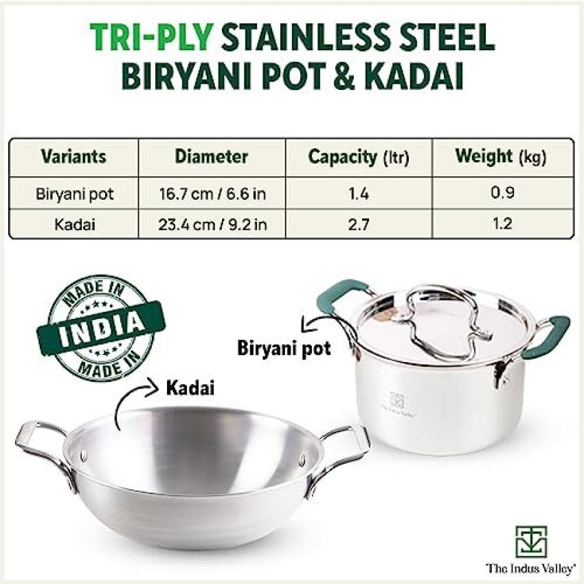 Buy Best Triply Stainless Steel kadai/kadhai Online - The Indus Valley