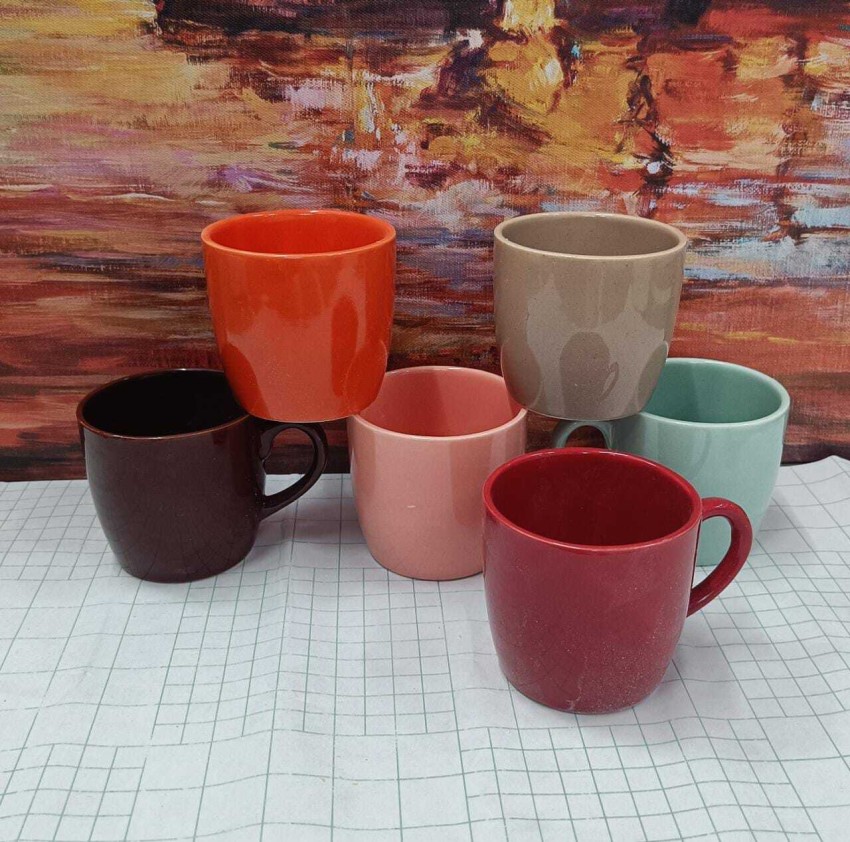 Set Of 6 Multi Pastel Mugs 150ml Stoneware Hot Drink Coffee Tea