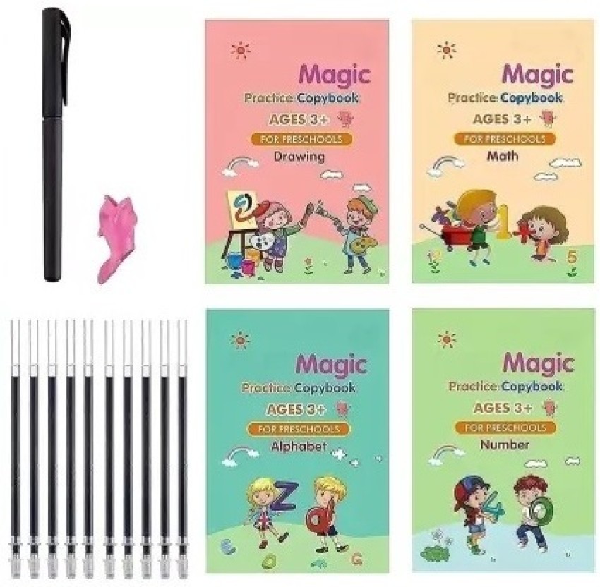 BSVR Magic Practice Copybook, (4 BOOK + 10 REFILL) Tracing  Book 288 - 4 Book ,10 Refill ,1 PEN ,1 Grip