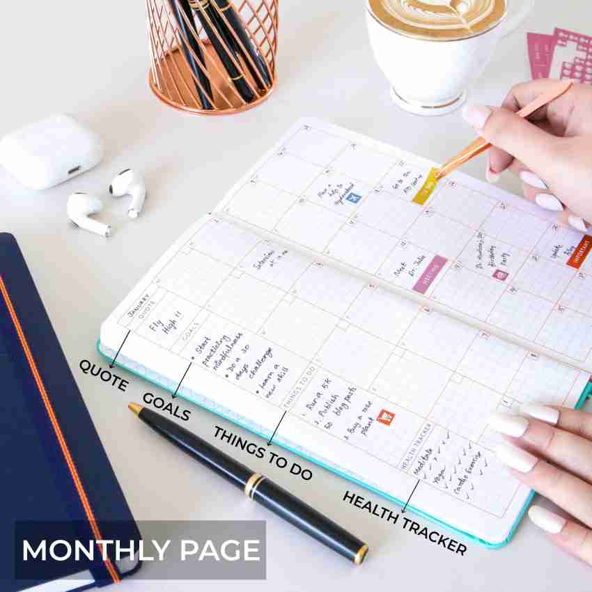 Daily & Weekly Undated Planner, Kit with Fineliner Colored Pens, Ruler and  Sticker Sheets, Calendar, Goals and To Do List, Dotted Pages