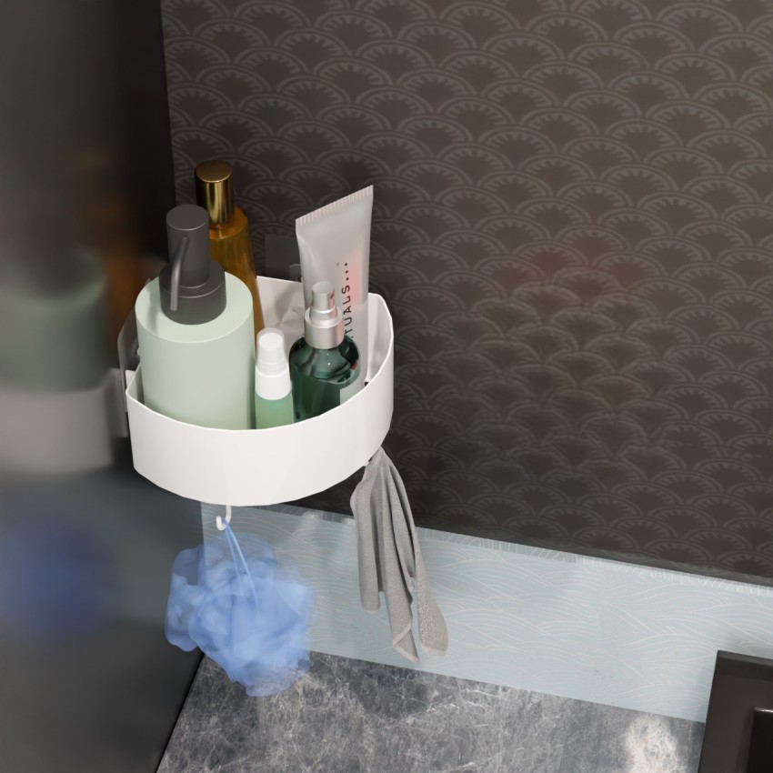 Round Corner Kitchen Bathroom Shelf Self-Adhesive Sticker Hooks