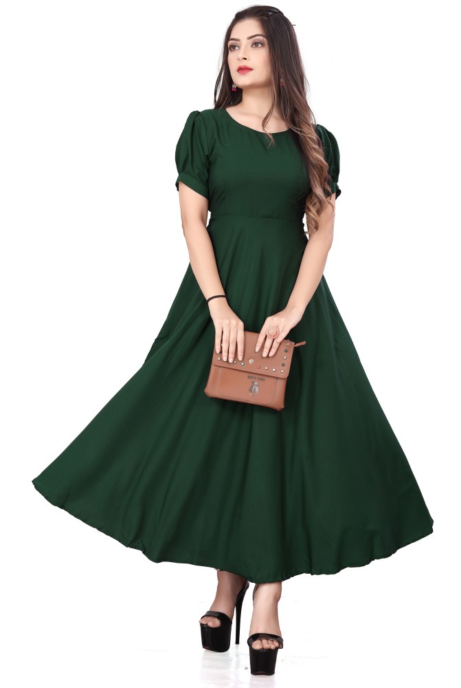 Buy Georgette Green Plain Gown Online