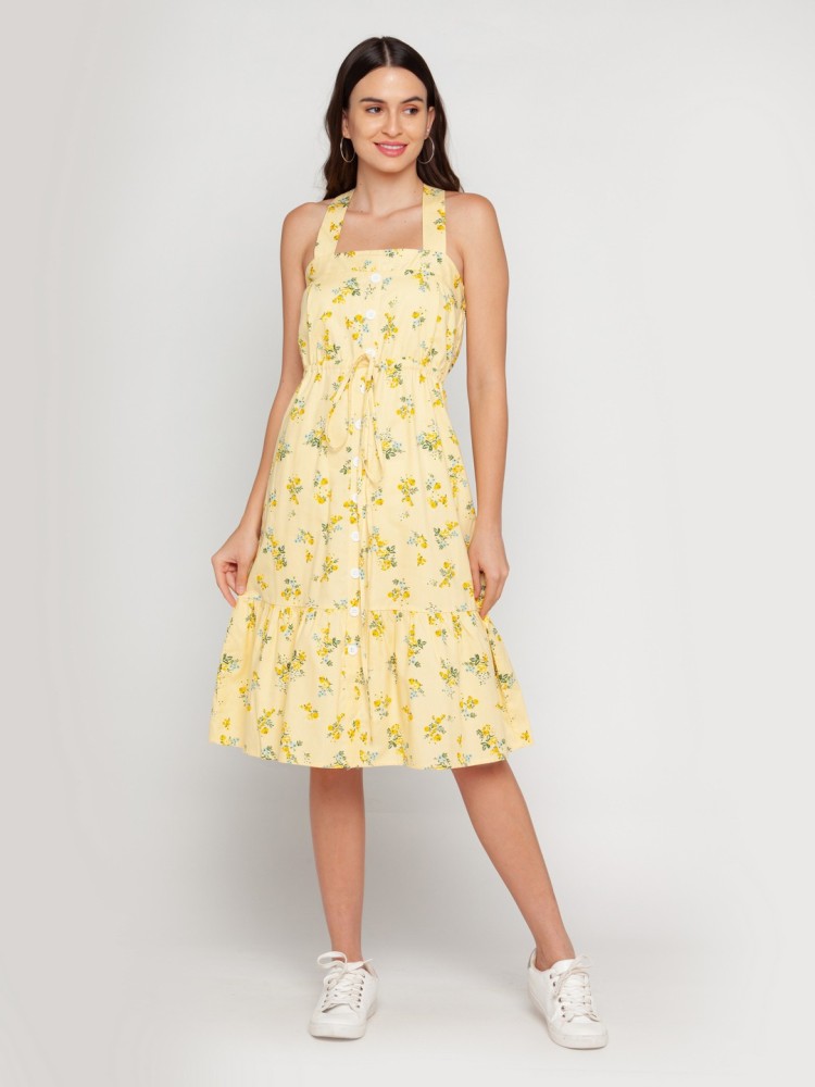 Vintage Women's Bodycon Dress - Yellow - L