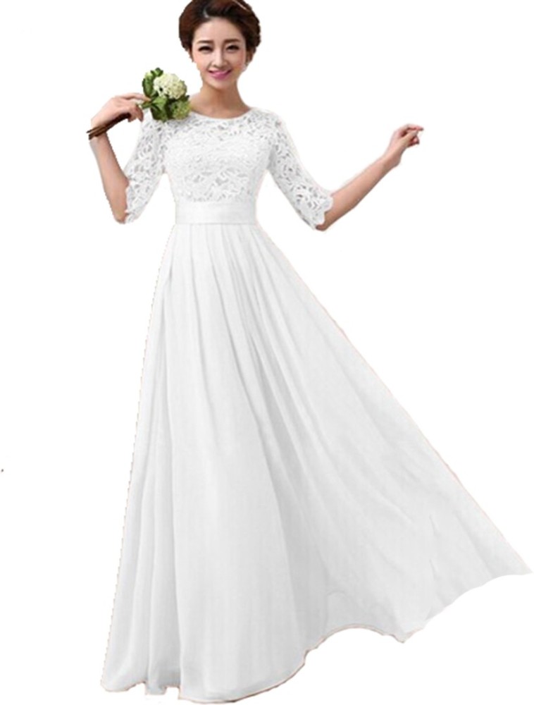 Eve Hanger Women Gown White Dress  Buy Eve Hanger Women Gown White Dress  Online at Best Prices in India  Flipkartcom