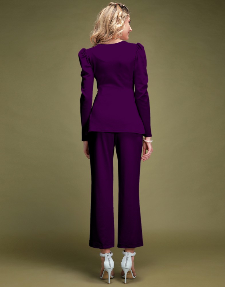 Deep Purple Suit With Slim Fit Blazer And Flared Trousers  BLUZAT  Wolf   Badger