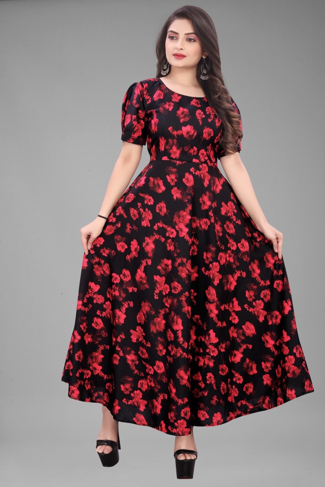 Long frock in black and red  Long frocks Frocks Fashion