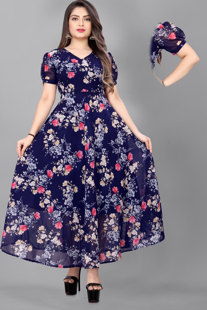 Buy Black Floral Print Long Dress Online  Label Ritu Kumar International  Store View