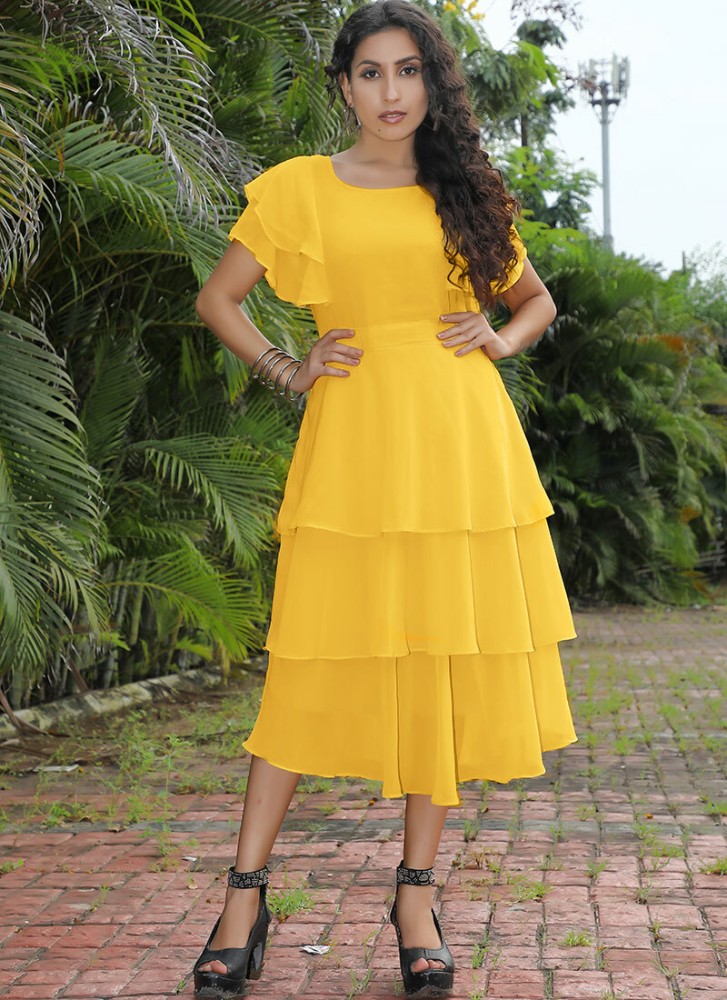 Buy Racess Womens Anarkali Long Kurta Latest Print  Design Yellow Kurti  Dress at Amazonin