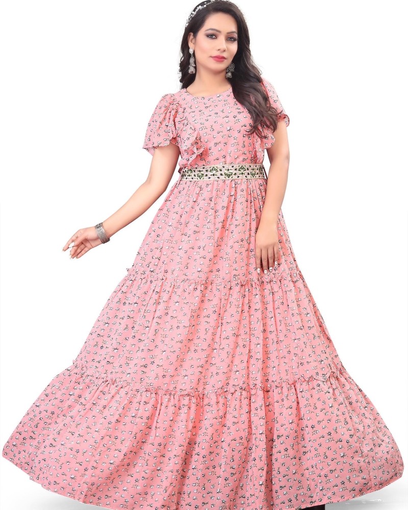Baby Pink Georgette With Heavy Handwork And Embroidery Work Long Gown   Designer Latest Ethnic Wear For Indian Women