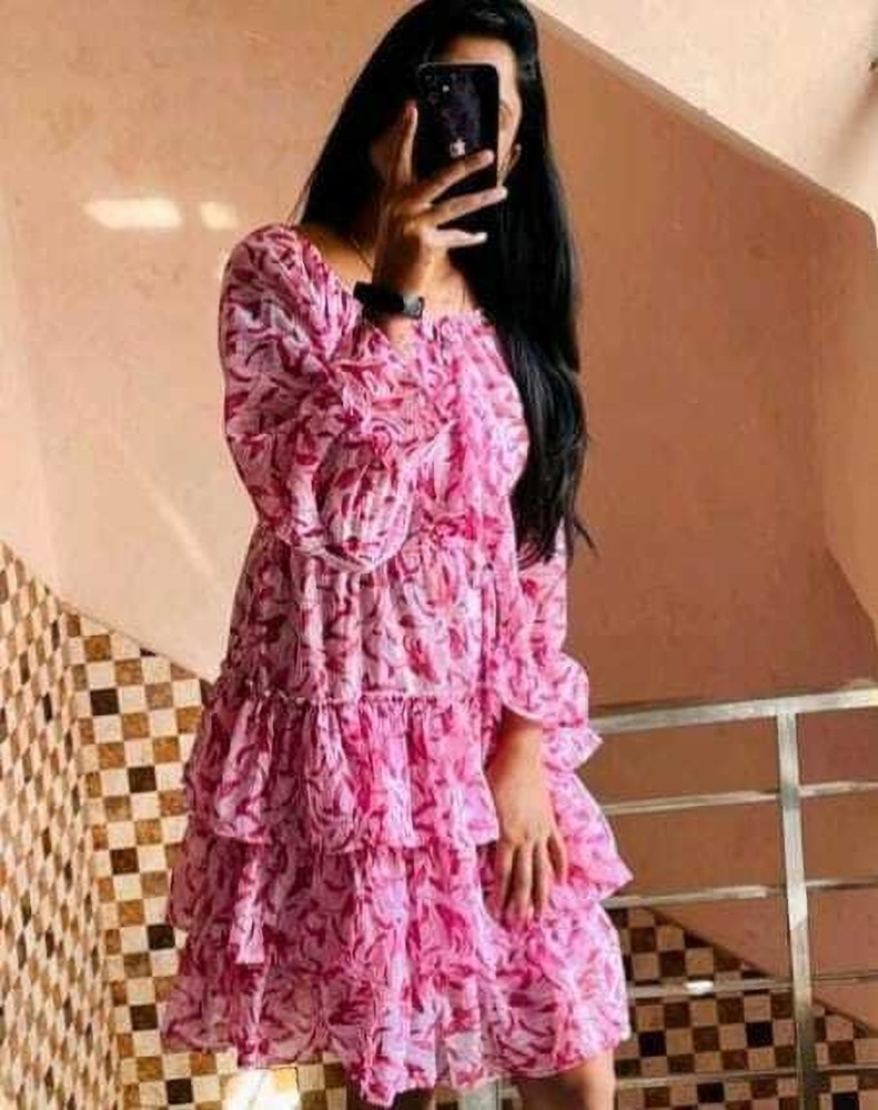 Fit and flare pink dress best sale