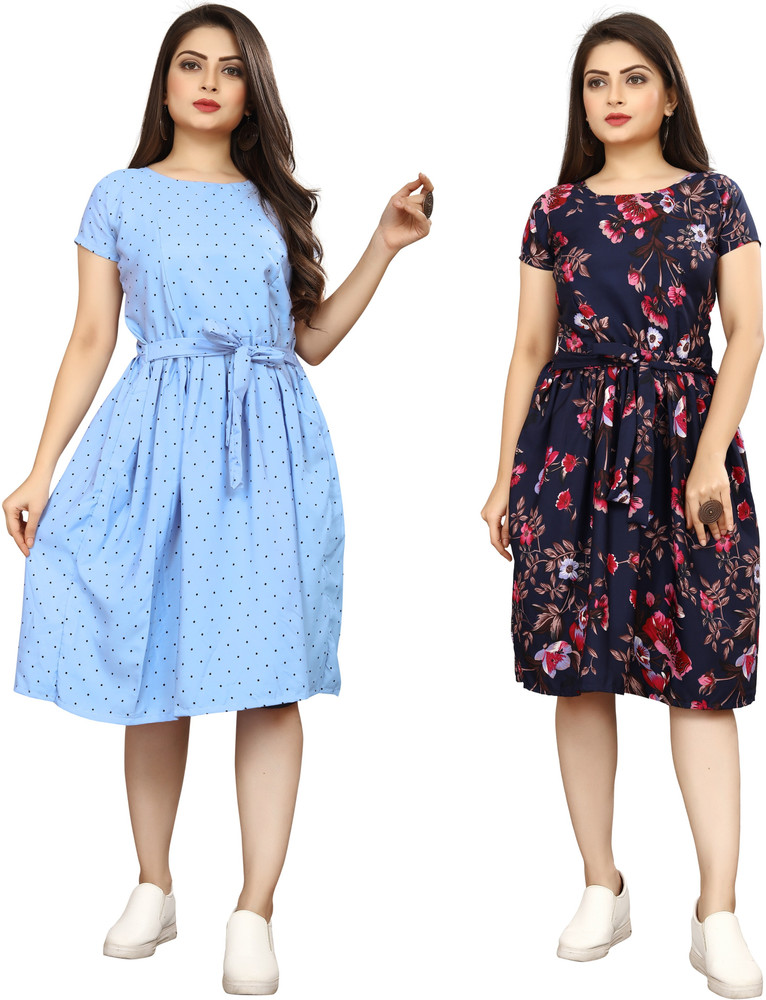 fashionwrld Women Fit and Flare Multicolor Dress - Buy fashionwrld Women  Fit and Flare Multicolor Dress Online at Best Prices in India | Flipkart.com
