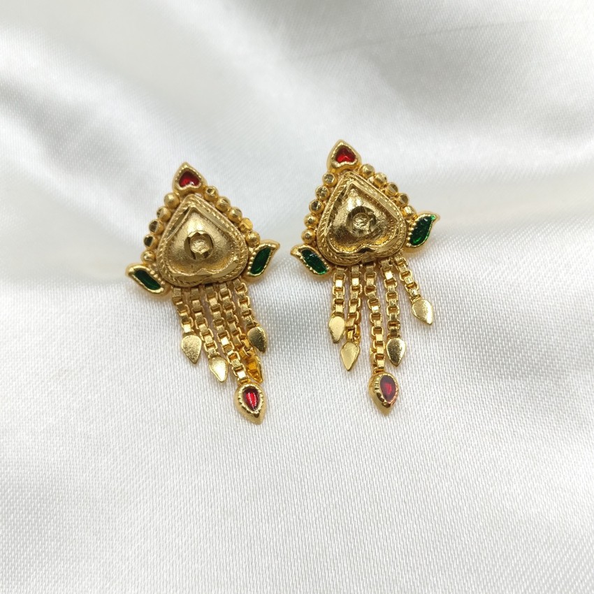 FANCY 1 GRAM GOLD PLATED STUD EARRINGS FOR WOMENGIRLS PIPE TYPE BACK  MADE OF BRASS AND 100 SKIN FRIENDLY