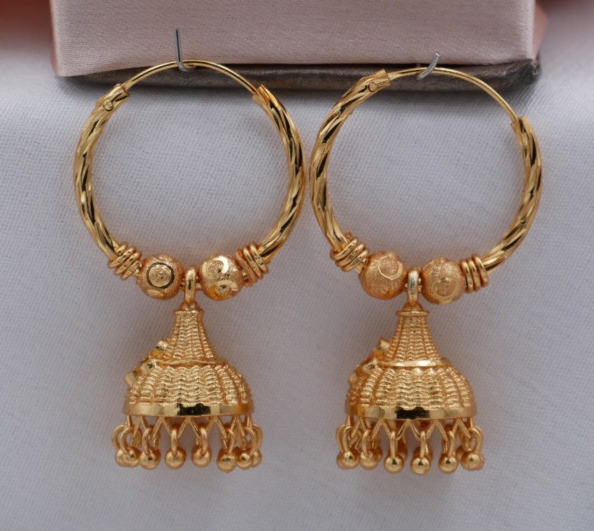 Flipkartcom  Buy THE RAJBAI JEWELS TRADITIONAL CASUAL HOOP BALI EARRING  JHUMKA  1GRAM GOLD PLATED  Brass Hoop Earring Chandbali Earring Jhumki  Earring Online at Best Prices in India