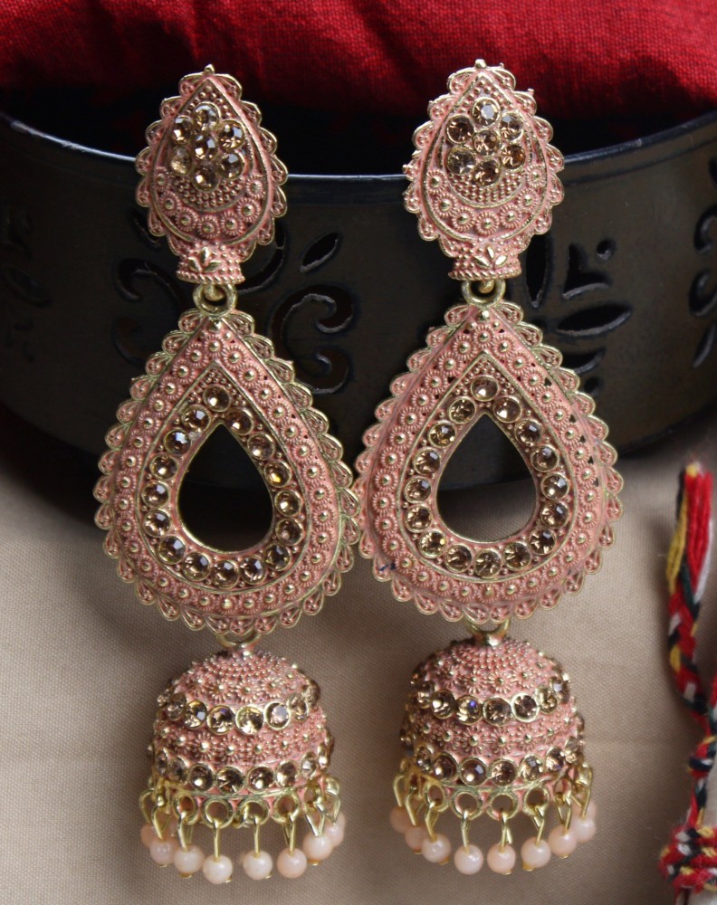 Shoshaa GoldPlated handcrafted kundan studded  peach color Enamel Jh