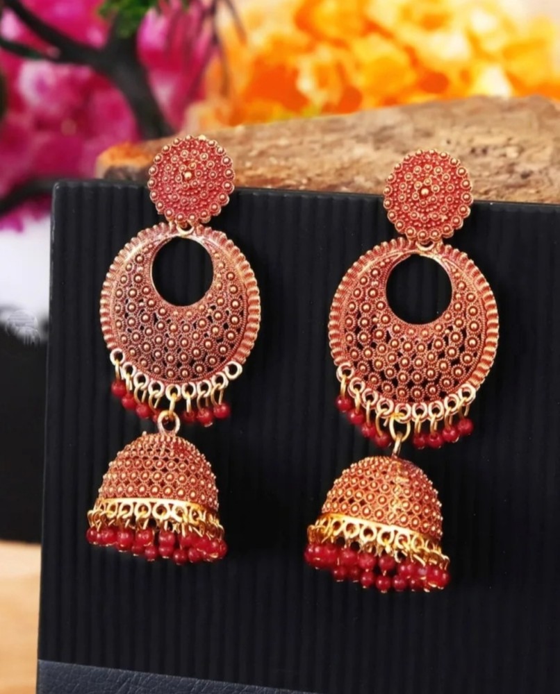 Buy Traditional Gold Plated Ruby Stone Jhumkas Designs Imitation Jewellery  Online Shopping