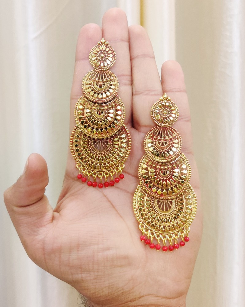 Fida Ethnic Traditional gold colour kundan studded bangles and pearl drop chandbali  earrings combo set